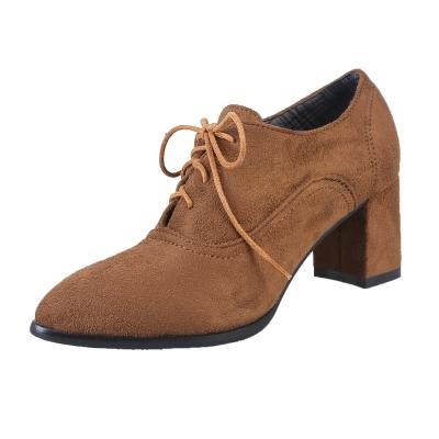 Oasap Solid Color Pointed Toe Block Heels Lace Up Shoes