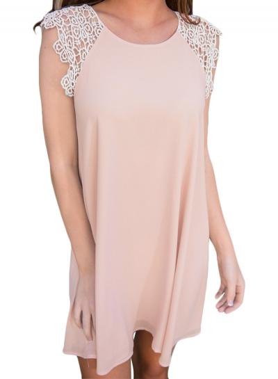 Oasap Women's Lace Crochet Paneled Keyhole Back Chiffon Dress
