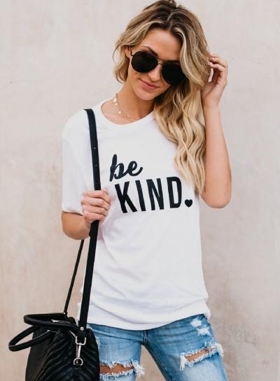Oasap Round Neck Letter Printed Short Sleeve Tee Shirt