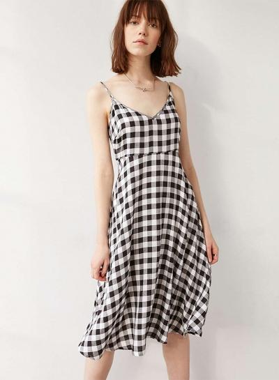 Oasap Plaid Spaghetti Strap V Neck Sleeveless Backless Dress