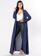 Oasap Long Sleeve Solid Color Open Front Chiffon Coat