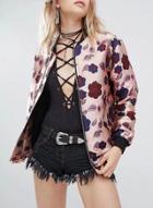 Oasap Floral Full Zip Loose Fit Jacket