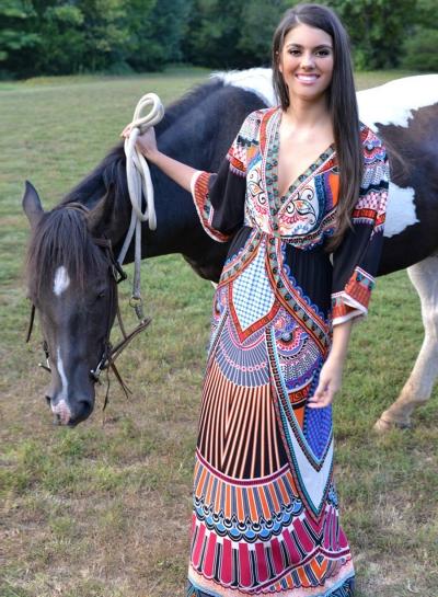 Oasap Elastic V Neck Tribal Print Maxi Dress
