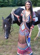 Oasap Elastic V Neck Tribal Print Maxi Dress