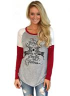 Oasap Color Splicing Reindeer Printed Christmas Tee Shirt