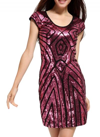 Oasap Women's Fashion Sequin Geometric Print Slim Fit Dress