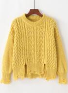 Oasap Fashion Ripped Cable Knit Sweater