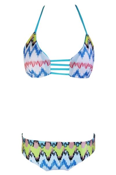 Oasap Women Multi Zigzag Print Cut-out Front Two Piece Swimsuit