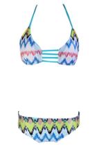 Oasap Women Multi Zigzag Print Cut-out Front Two Piece Swimsuit