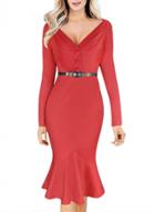 Oasap Women's Deep V Neck Long Sleeve Knee Length Mermaid Dress