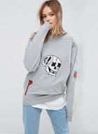 Oasap Fashion Long Sleeve Skull Printed Pullover Sweatshirt