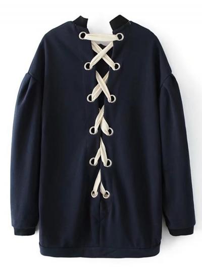 Oasap Stand Collar Long Sleeve Solid Color Pullover Sweatshirt