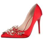 Oasap Pointed Toe Rhinestone Pearls Slip On Stiletto Pumps
