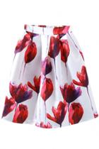 Oasap Poppy Floral Print Pleated Swing Skirt