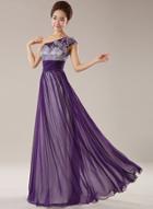 Oasap Elegant One Shoulder Sequin Long Prom Dress