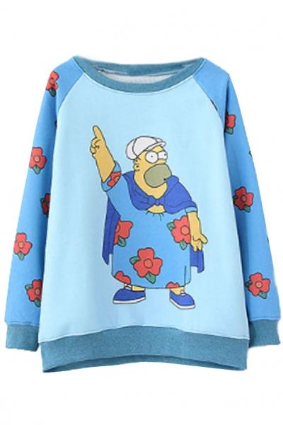 Oasap Cartoon Color-blocked Graphic Sweatshirt