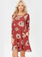 Oasap Criss Cross Long Sleeve Floral Dress