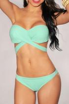 Oasap Mint Green Bandeau Strap Top Bikini