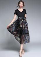 Oasap V Neck Casual Patchwork Floral Print Maxi Dress