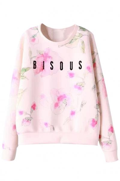 Oasap Bisous Floral Long-sleeve Sweatshirt