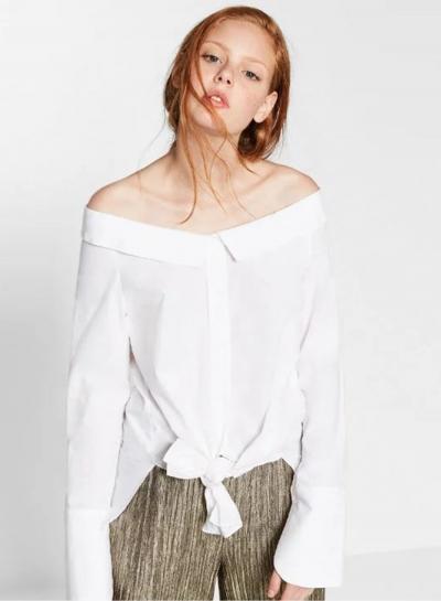 Oasap Simple Slash Neck Off Shoulder Shirt