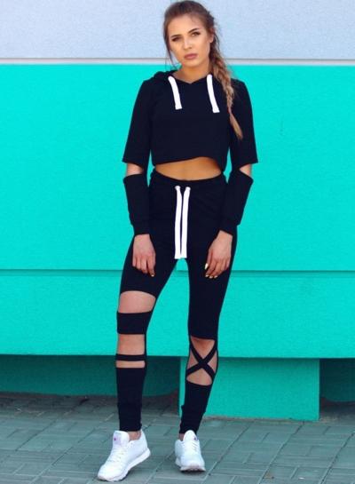 Oasap Casual Hooded Top Cropped Sportswear Suit