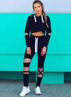 Oasap Casual Hooded Top Cropped Sportswear Suit