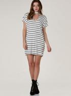 Oasap V Neck Hollow Out Stripped Dress