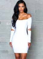 Oasap Off Shoulder Long Sleeve Hollow Out Bodycon Dress