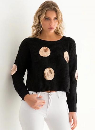 Oasap Sequins Round Neck Pullover Long Sleeve Sweaters