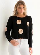Oasap Sequins Round Neck Pullover Long Sleeve Sweaters