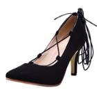 Oasap Pointed Toe Solid Color Lace Up High Heels Pumps