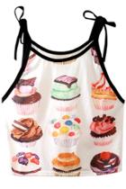 Oasap Cute Cake Graphic Lace-up Spaghetti Strap Crop Top