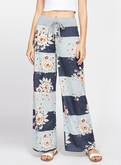 Oasap High Waist Floral Printed Color Splicing Pants