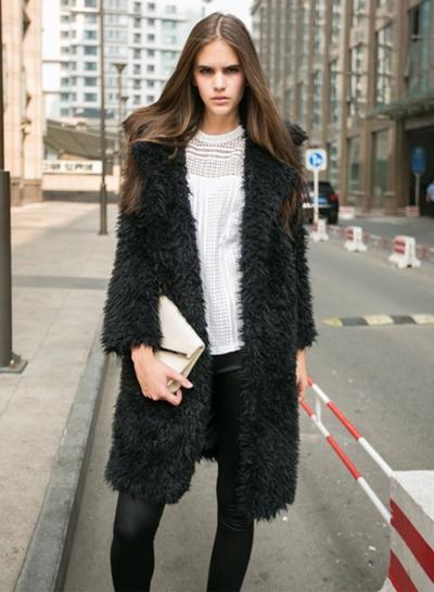 Oasap Turn Down Collar Long Sleeve Solid Wool Coats