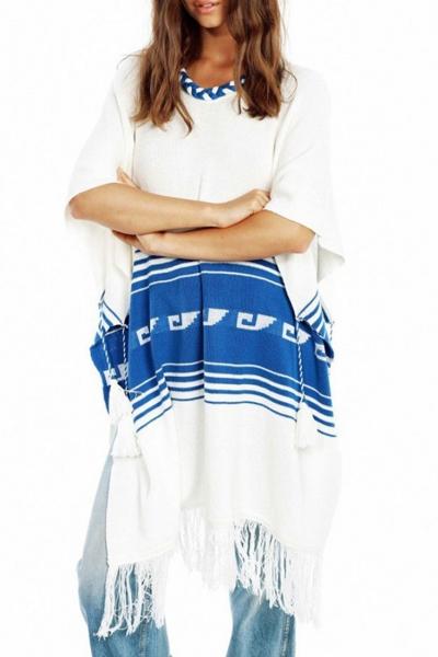 Oasap Chic Printing Tassel Asymmetrical Pullover Sweater