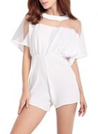Oasap Women's Casual Batwing Sleeve Sheer Mesh Patchwork Romper