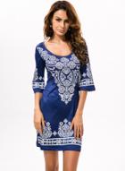 Oasap Scoop Neck Floral Printed Dresses