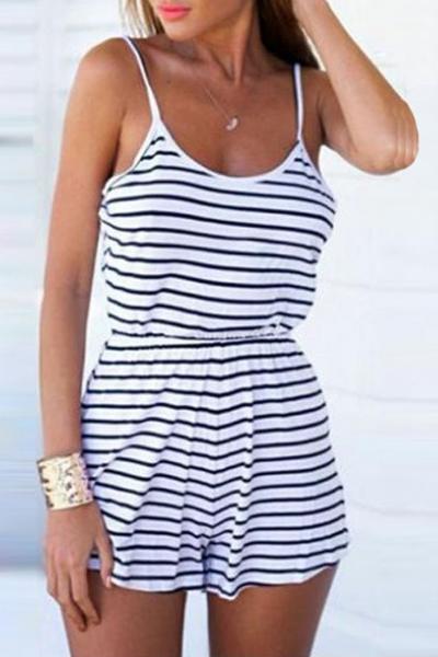 Oasap Classic Striped Print Cami Rompers