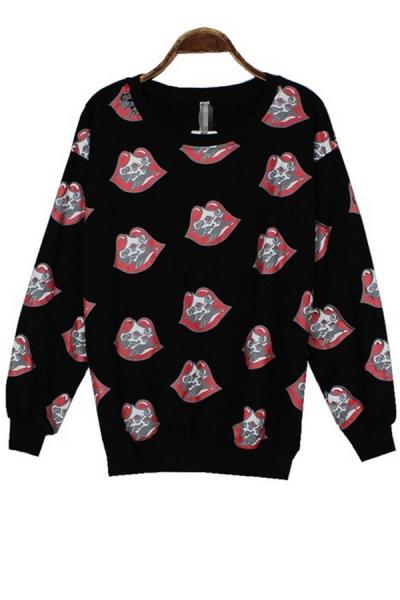 Oasap Eye-catching Mouth Sweatshirt