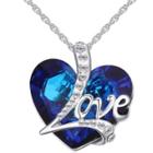 Oasap Love Heart Swarovski Crystal Silver Pendant Nacklace