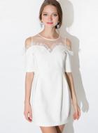 Oasap Agaric Lace Off Shoulder Short Sleeve Mini Dress