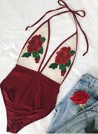 Oasap Deep V Neck Floral Embroidery One Piece Swimsuit