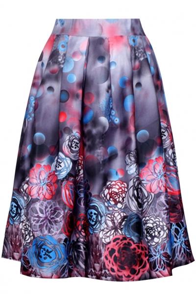Oasap Charming Bubble Floral Printed Midi Skirt