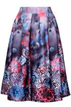 Oasap Charming Bubble Floral Printed Midi Skirt