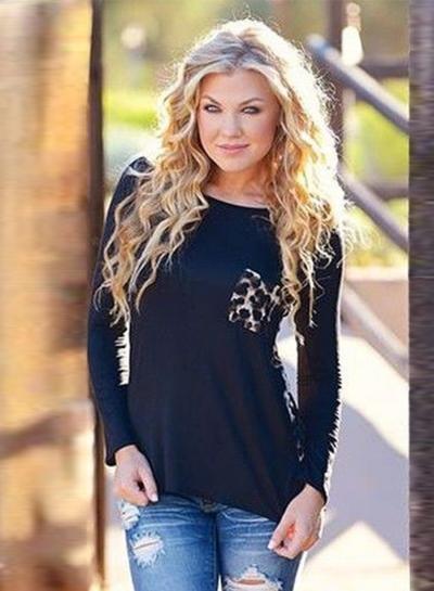 Oasap Long Sleeve Leopard Print Chiffon Irregular Tee