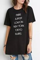 Oasap Letter Graphic Side Slit Round Neck Knit Tee