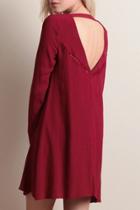 Oasap Burgundy Crochet Lace Paneled Cut-out Back Dress