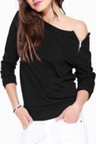 Oasap Fashion Solid Zipper Shoulder Sweatshirt