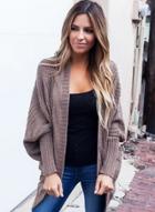 Oasap Batwing Sleeve Solid Color Open Front Cardigan